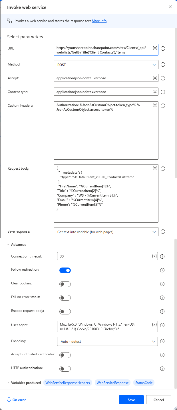 Call SharePoint to Create Item