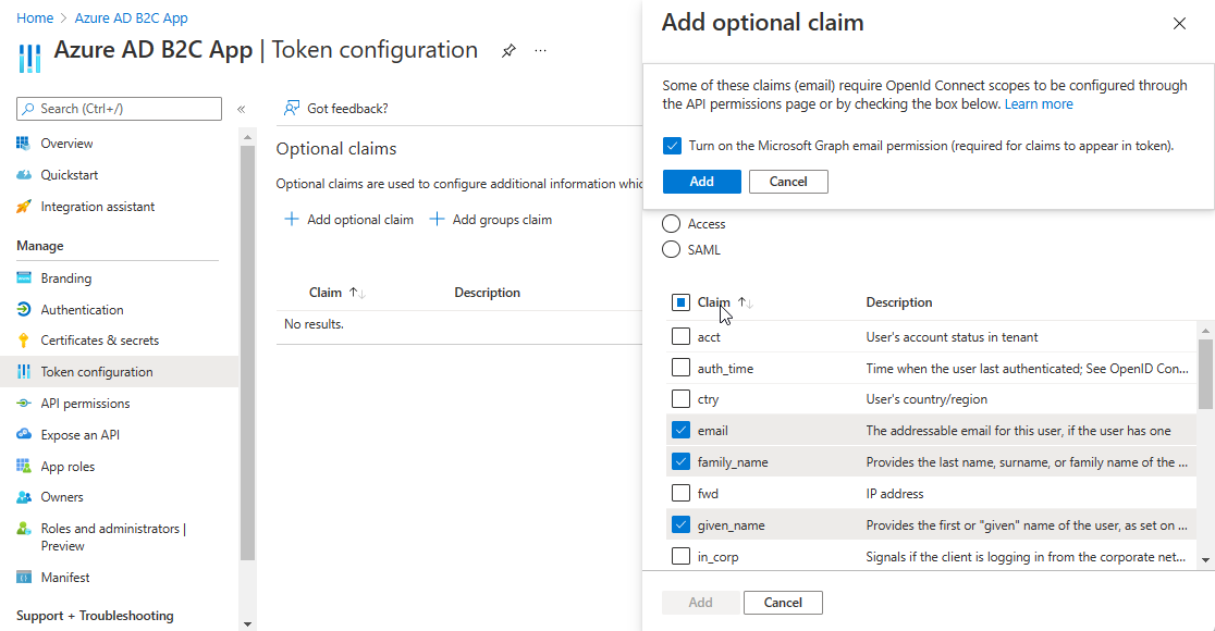 Token configuration