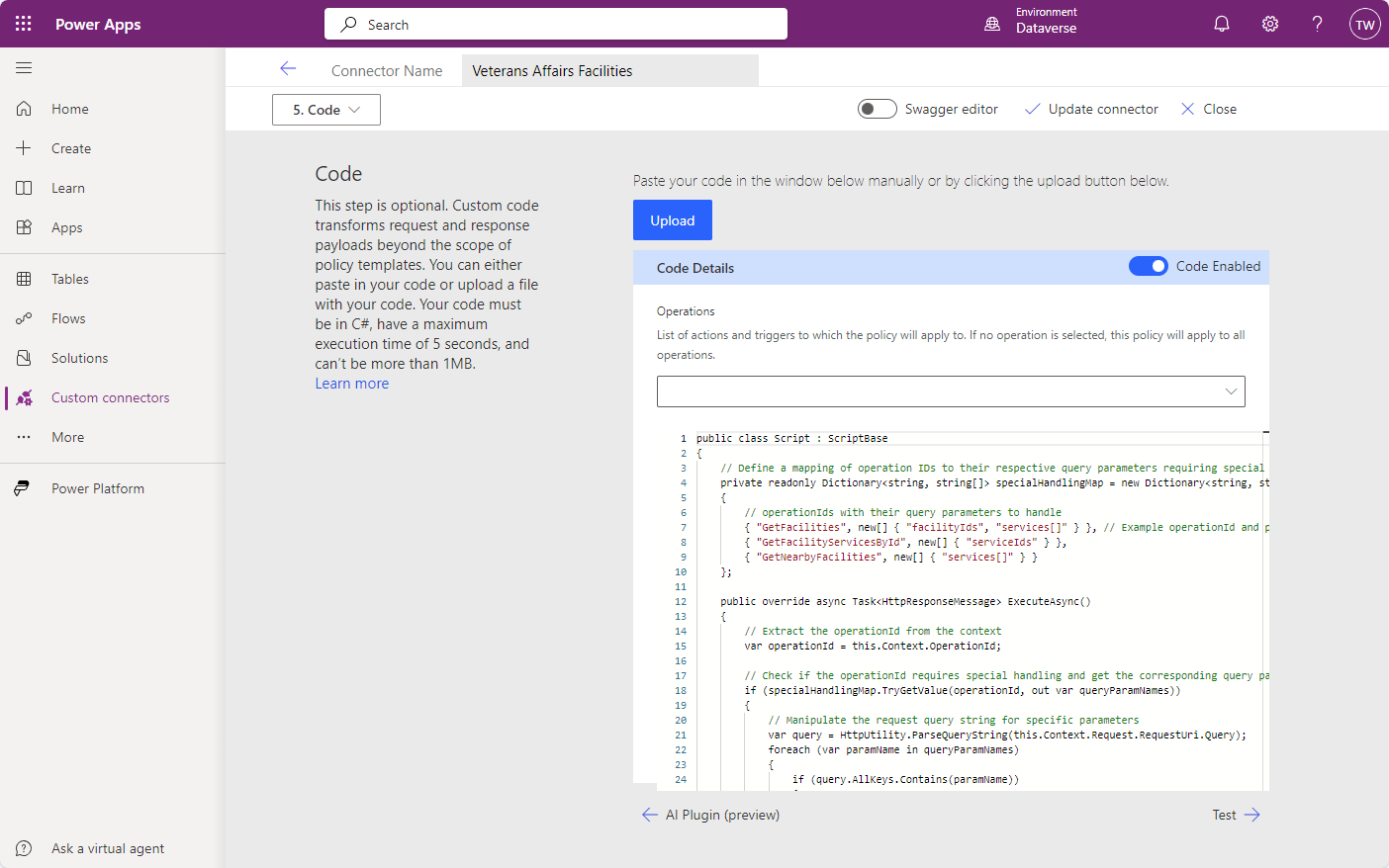 Image of Custom Connector Code Step